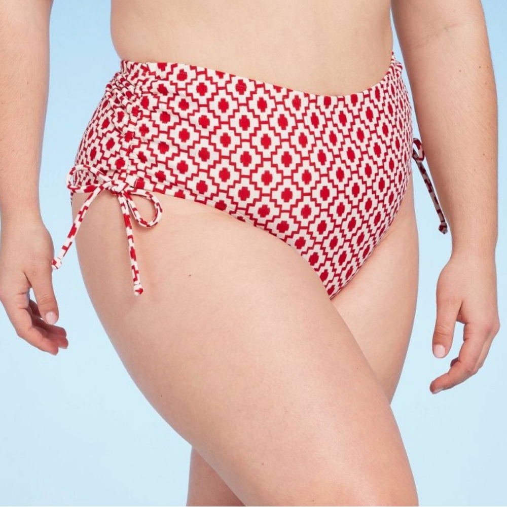 Shade & Shore Side Tunneled Hipster Bikini Bottoms size 1x Red Geo ❤️